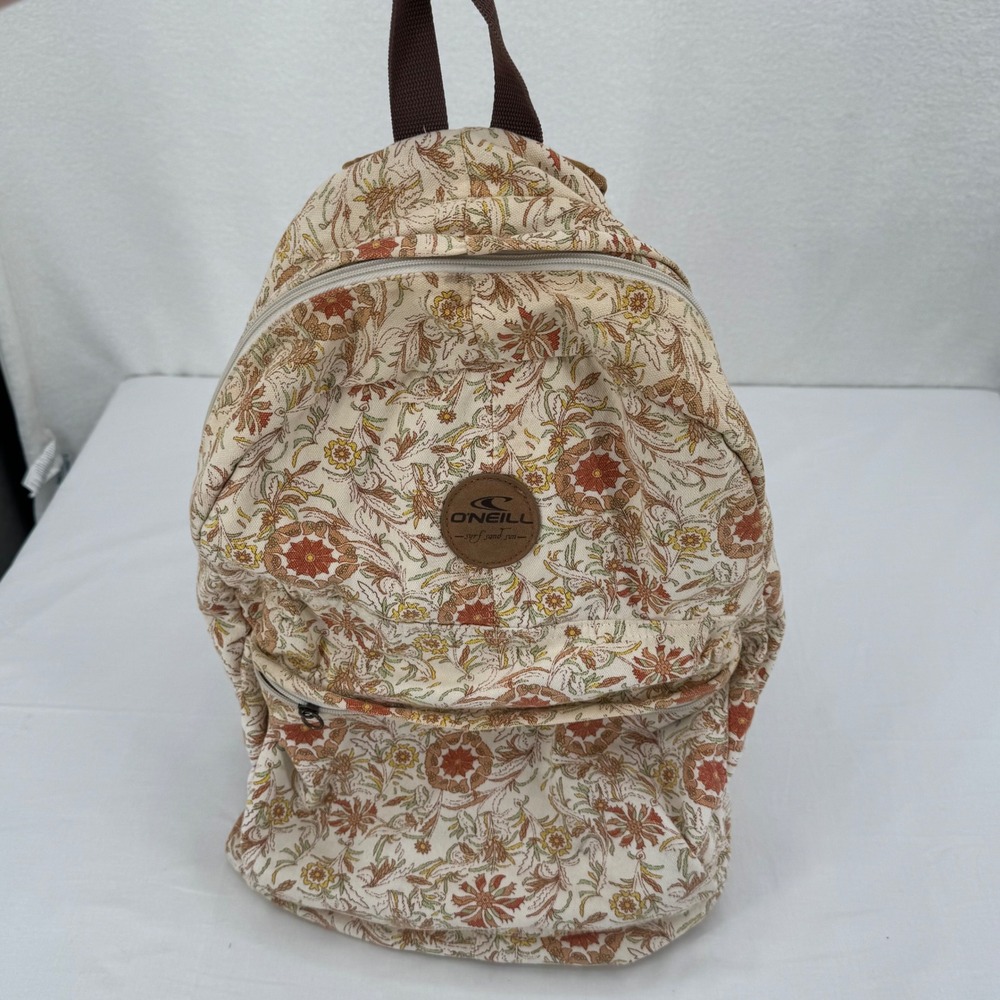 ONeill Floral Canvas Backpack Beige & Orange Boho Hippie Travel School Book Bag - Picture 11 of 11